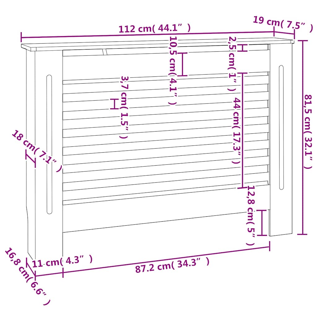 Radiator Covers 2 pcs White 112x19x81,5 cm MDF