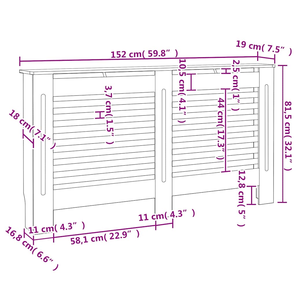Radiator Covers 2 pcs White 152x19x81,5 cm MDF