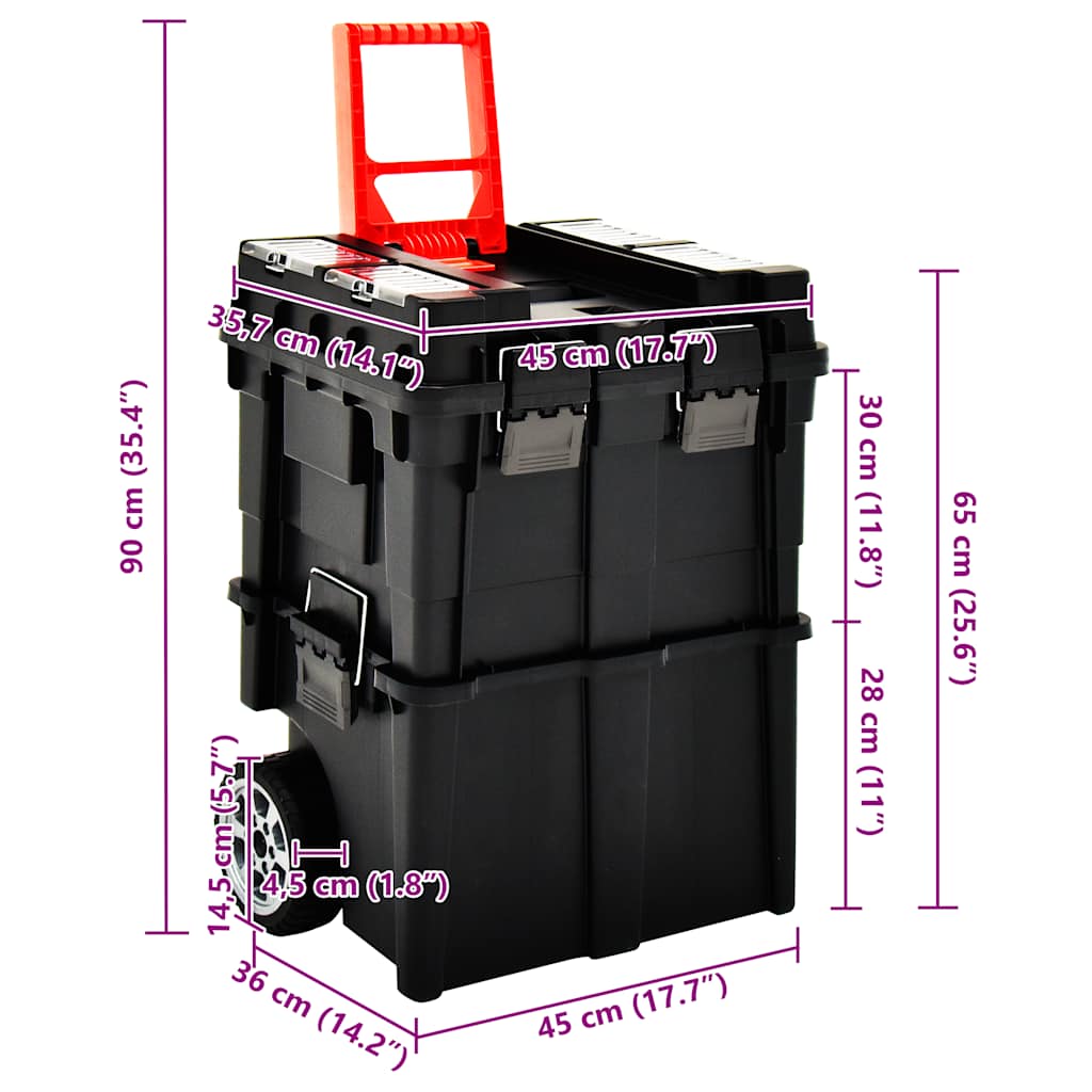 Tool Organiser Trolley with Handle 45x36x90 cm