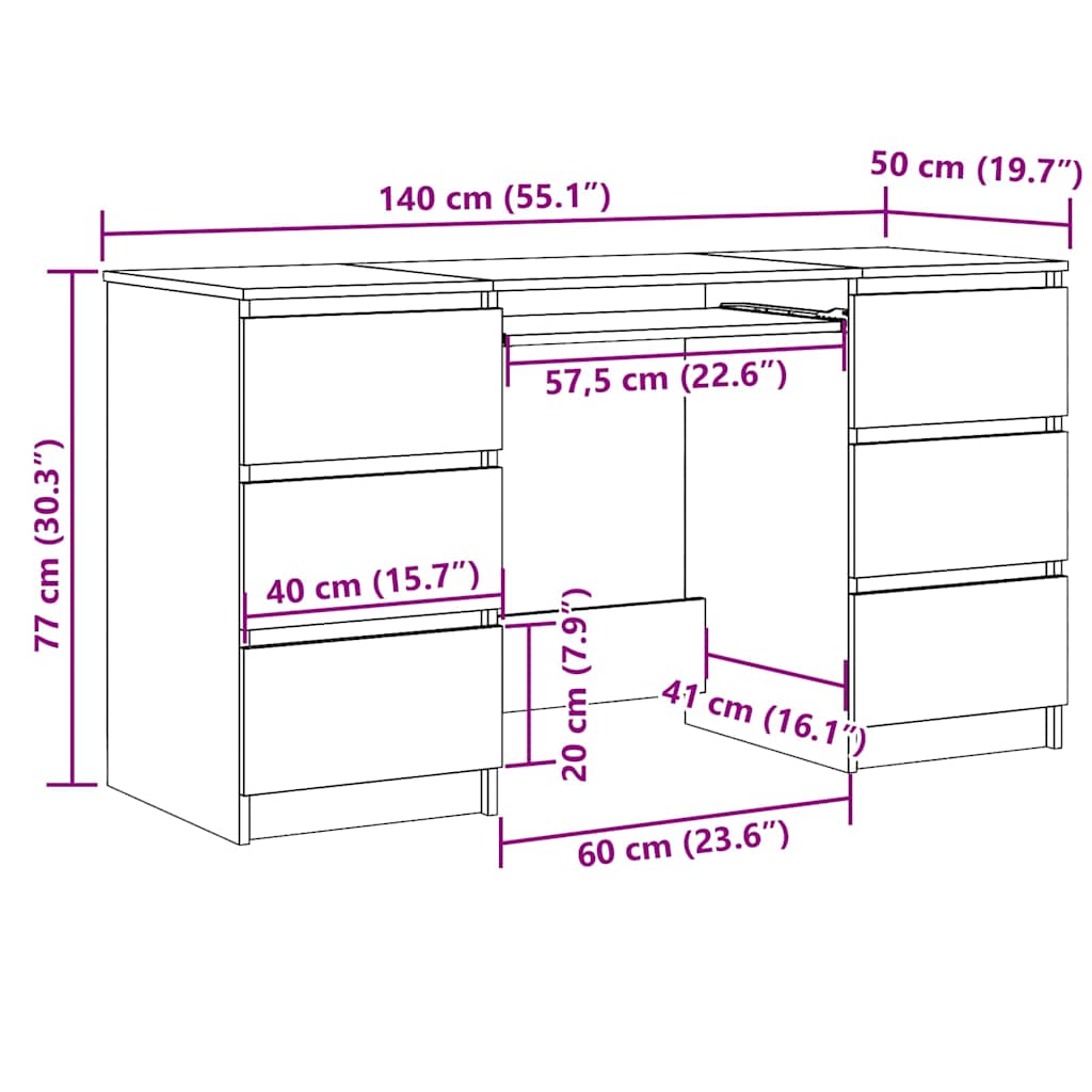 800813 vidaXL Writing Desk Sonoma Oak 140x50x77 cm Engineered Wood