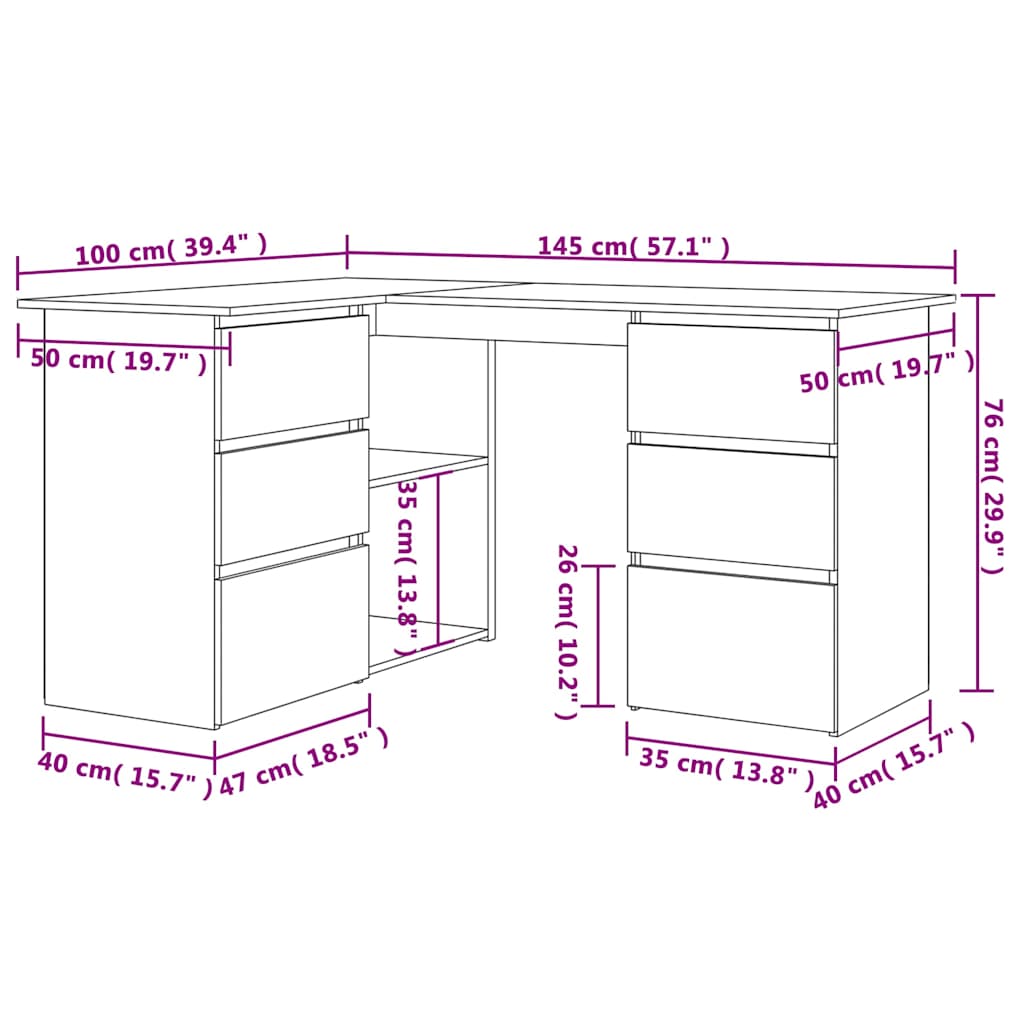 801092 vidaXL Corner Desk Sonoma Oak 145x100x76 cm Engineered Wood