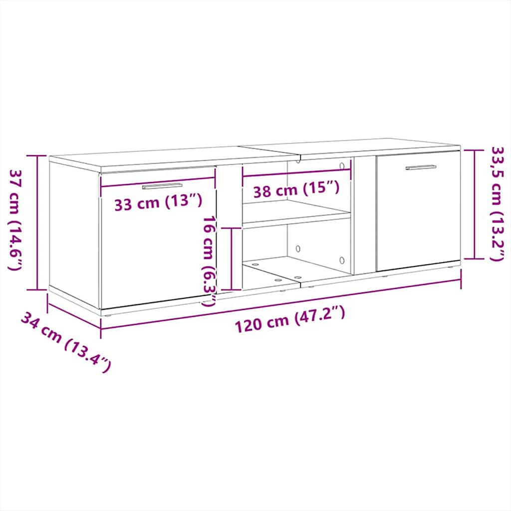 801164 vidaXL TV Cabinet Sonoma Oak 120x34x37 cm Engineered Wood