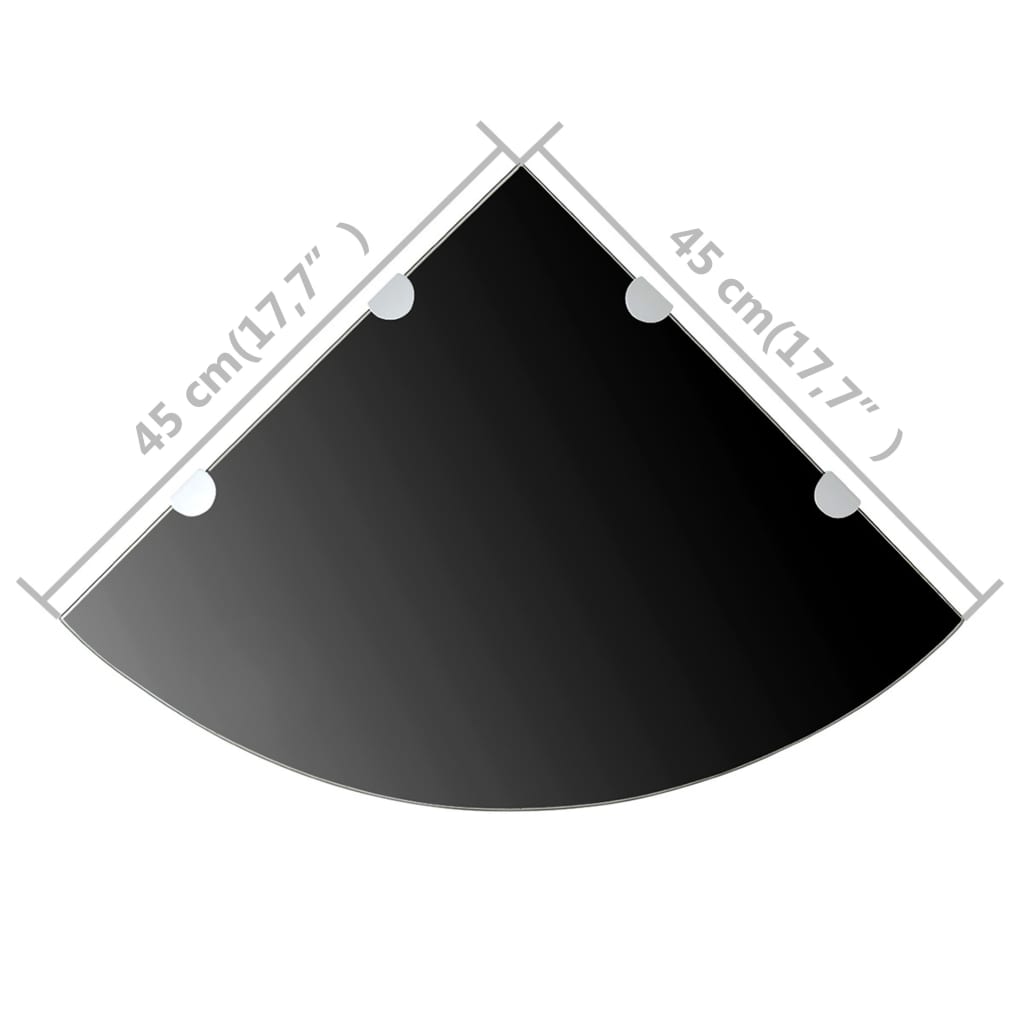 Corner Shelf | Set of 2 | Black | Tempered glass | 45 x 45 cm