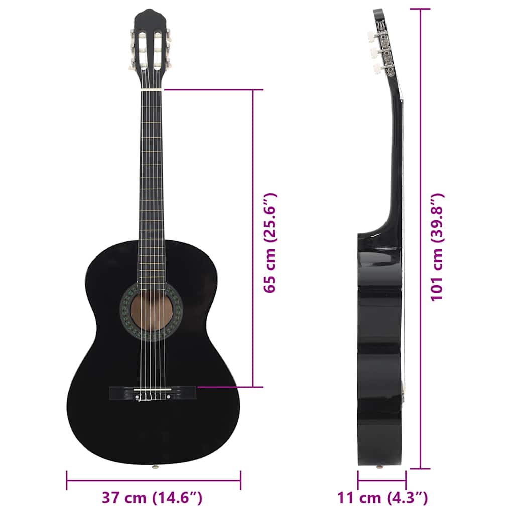 Classical Guitar for Beginner Black 4/4 39" Basswood