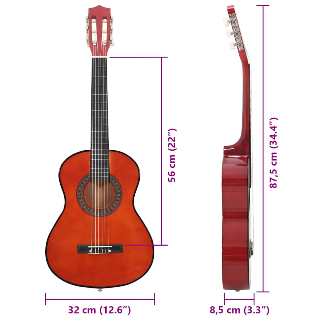 Close-up of the Classical Guitar for Beginner and Kid 1/2 34" Basswood, highlighting the solid basswood construction and fingerboard, ideal for beginners and kids.