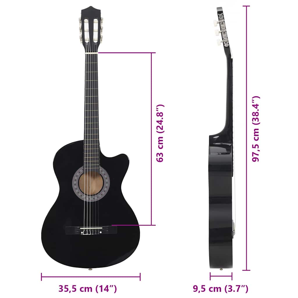 Western Classical Cutaway Guitar with 6 Strings Black 38"