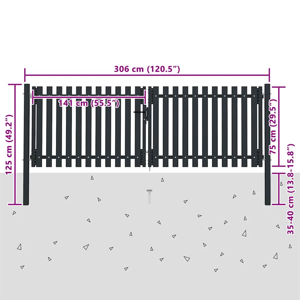 Double Door Fence Gate Steel 300x75 cm Anthracite
