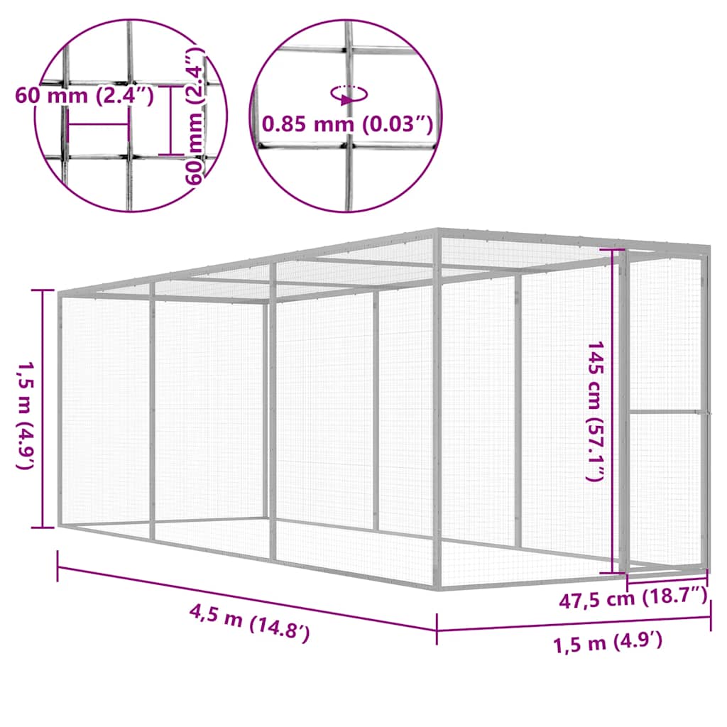 Cat Cage 4.5x1.5x1.5 m Galvanised Steel