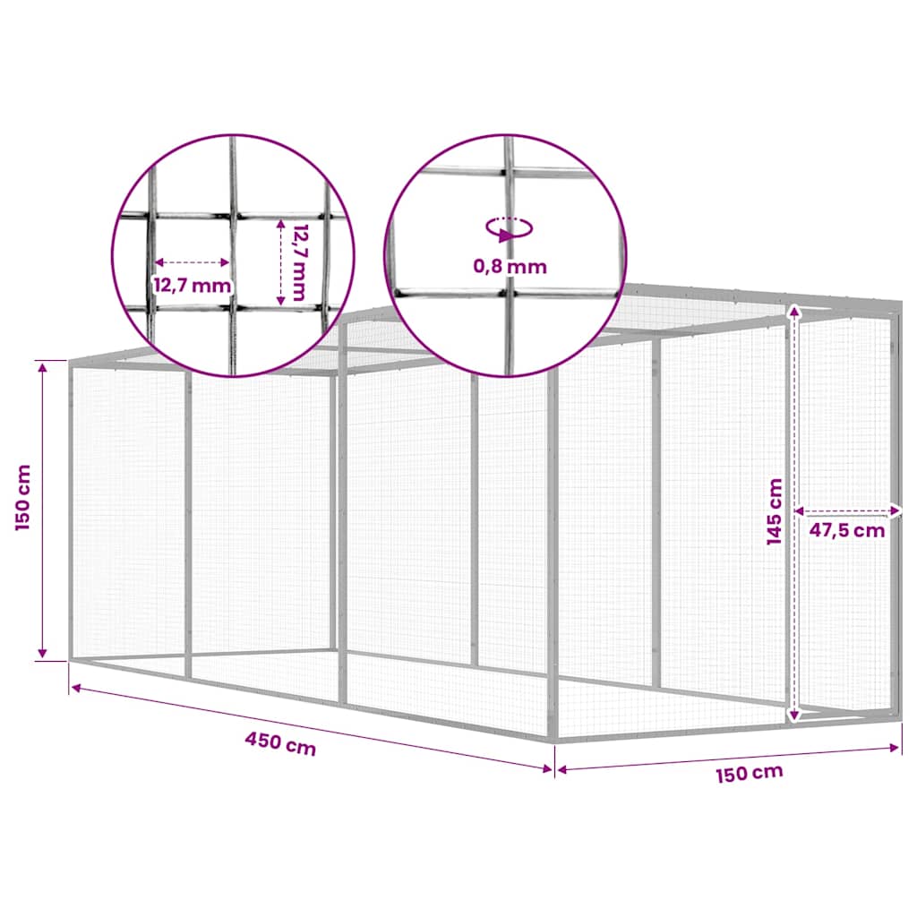 Cat Cage 4.5x1.5x1.5 m Galvanised Steel