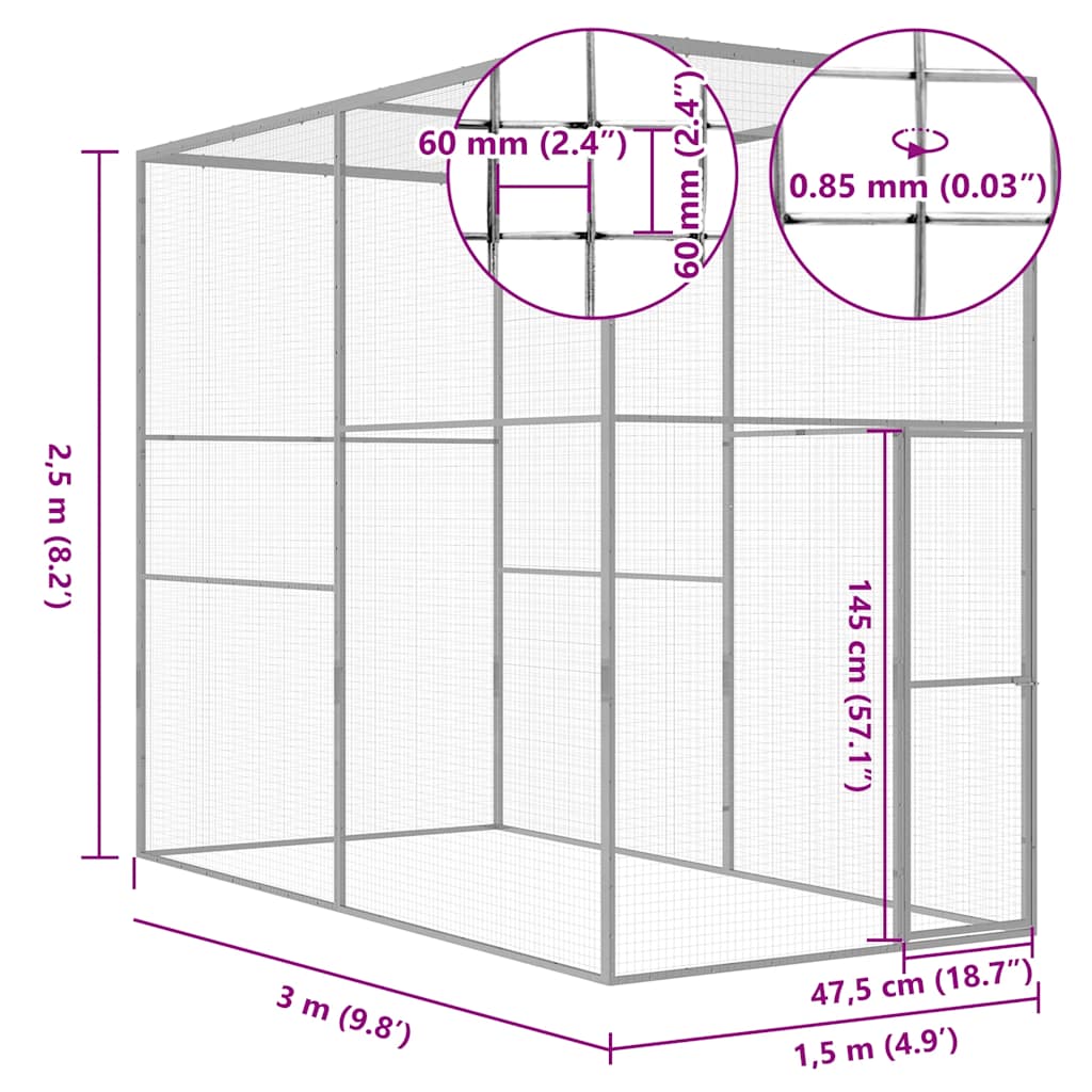 Cat Cage 3x1.5x2.5 m Galvanised Steel