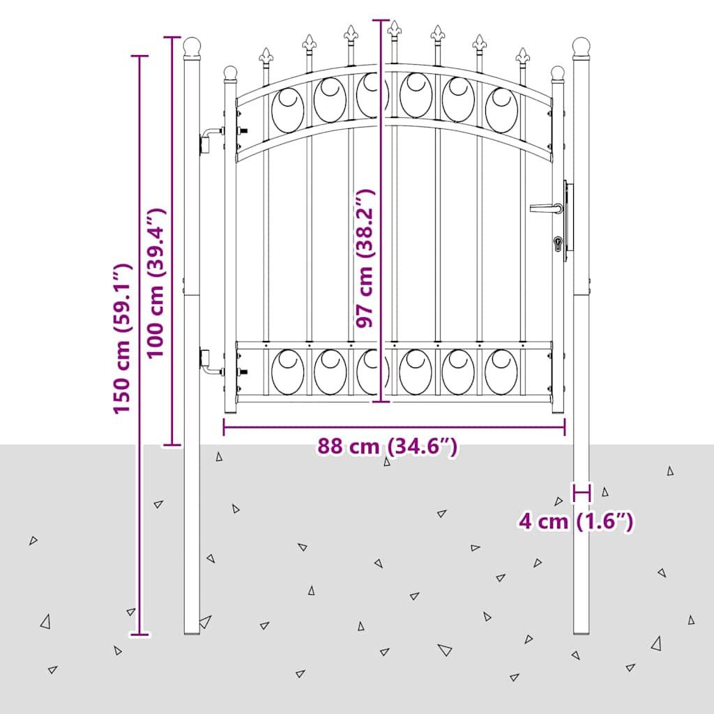 146378 vidaXL Fence Gate "EMMEN" with Spikes Steel 103x97 cm Black