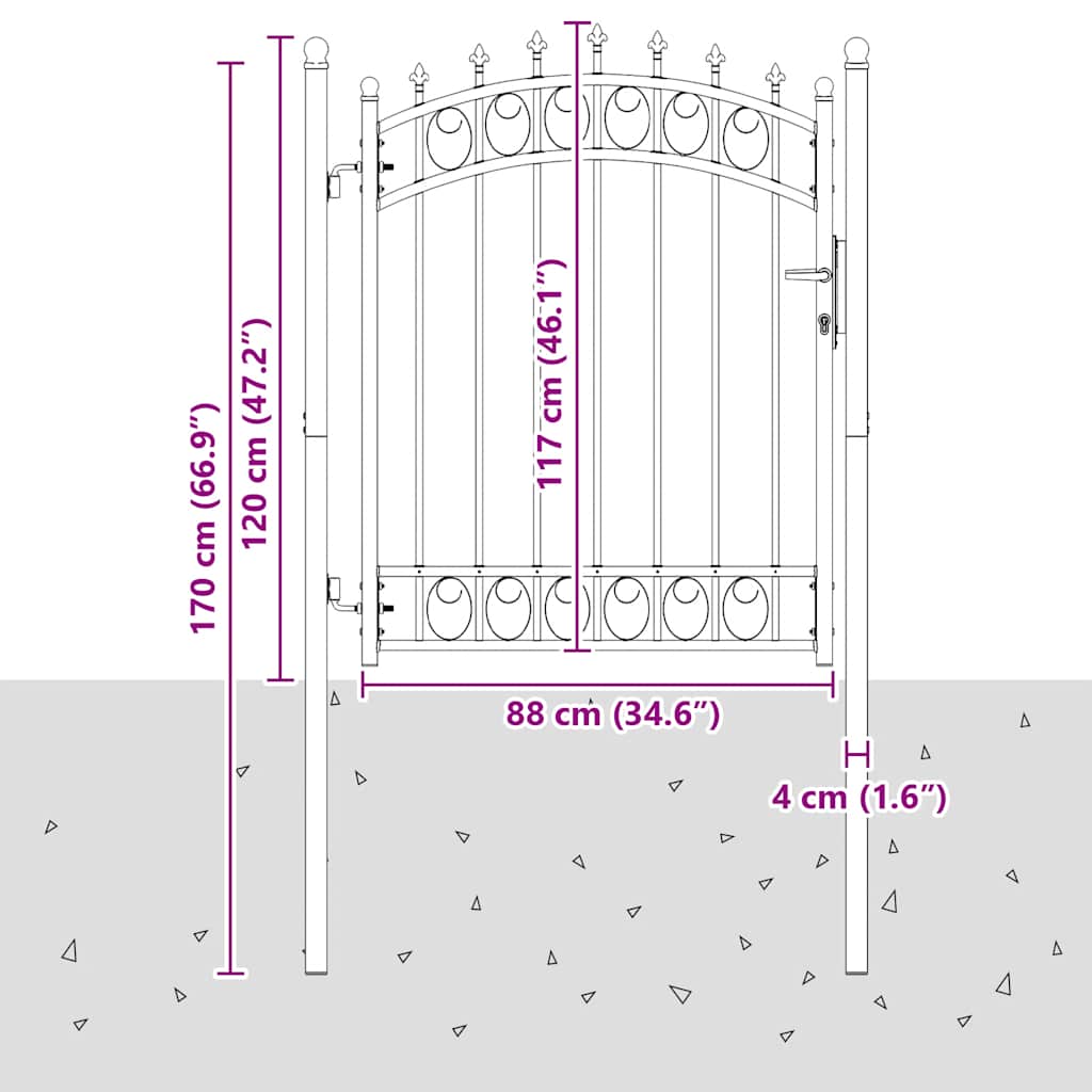 146380 vidaXL Fence Gate "EMMEN" with Spikes Steel 103x117 cm Black