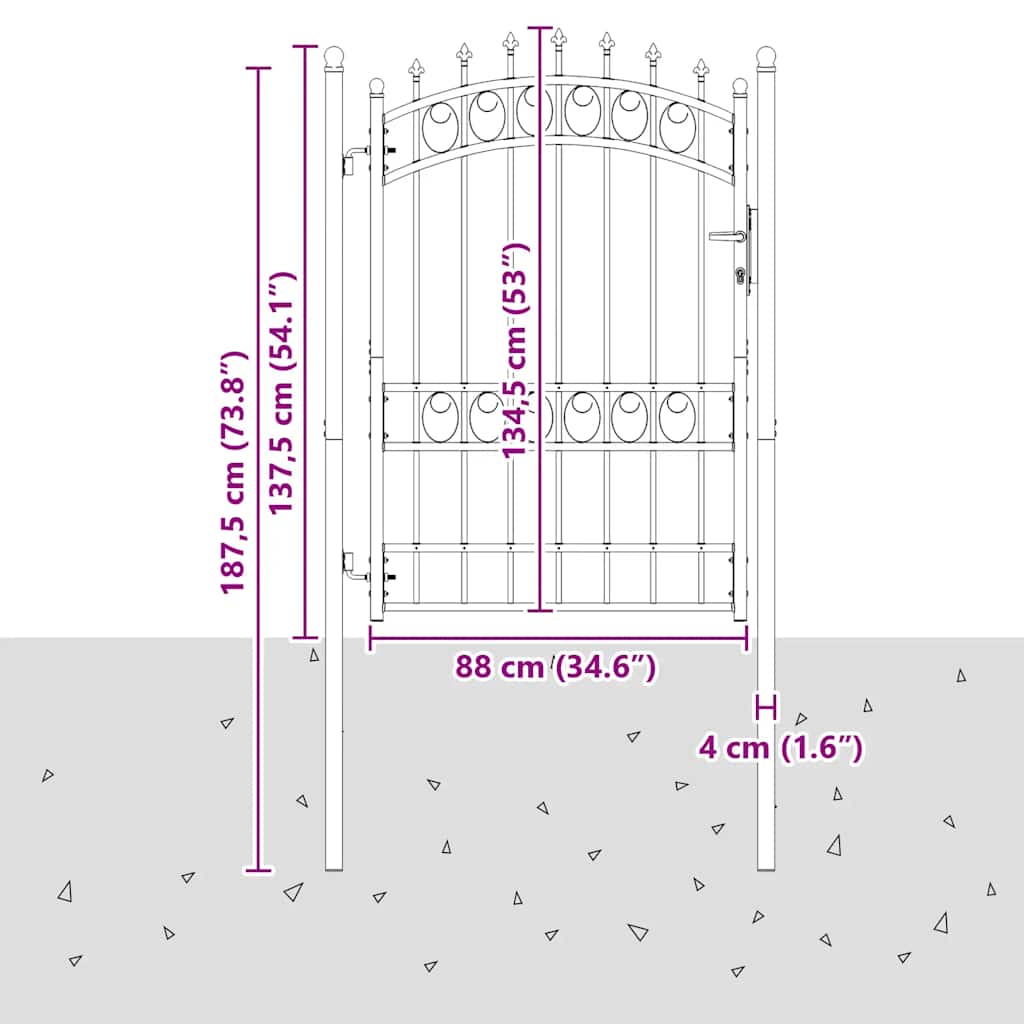 146381 vidaXL Fence Gate "EMMEN" with Spikes Steel 103x134,5 cm Black