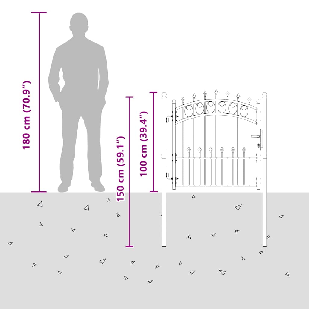 146388 vidaXL Fence Gate "EMMEN" with Spikes Steel 104x87 cm Black