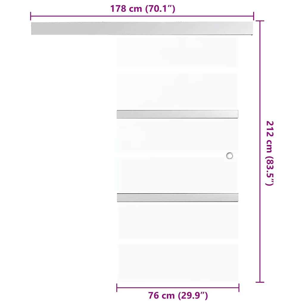 288058 vidaXL Sliding Door ESG Glass and Aluminium 76x212 cm Silver