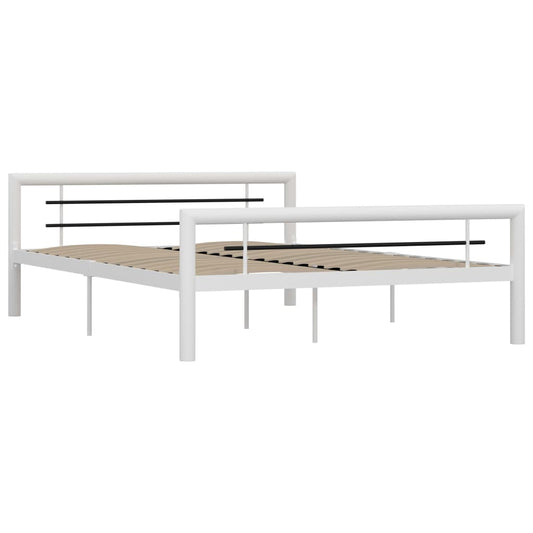 Bed Frame without Mattress White and Black Metal 160x200 cm Bed Frame without Mattress White and Black Metal 160x200 cm
