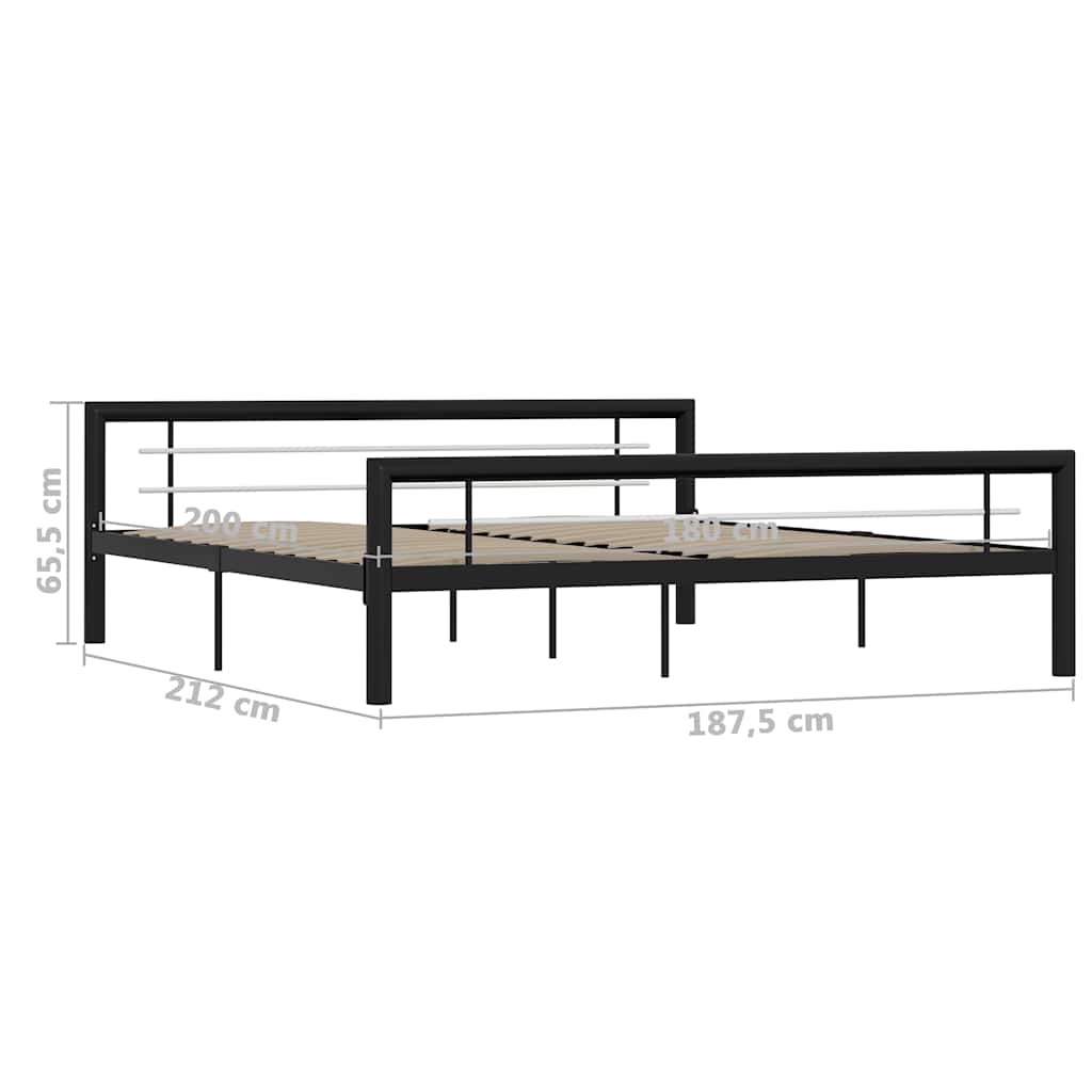 Bed Frame without Mattress Black and White Metal 180x200 cm