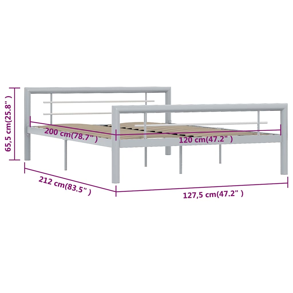 Bed Frame without Mattress Grey and White Metal 120x200 cm