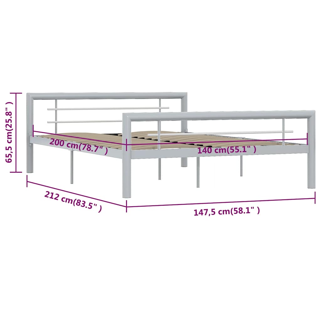 Bed Frame without Mattress Grey and White Metal 140x200 cm