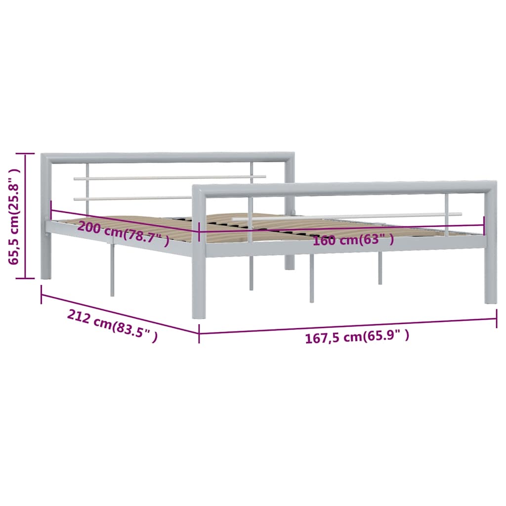 Bed Frame without Mattress Grey and White Metal 160x200 cm