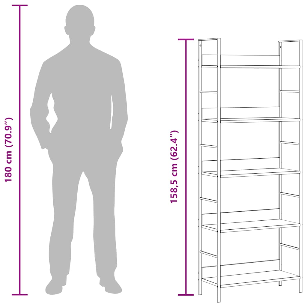 5-Layer Book Shelf Black 60x27.6x158.5 cm Engineered Wood