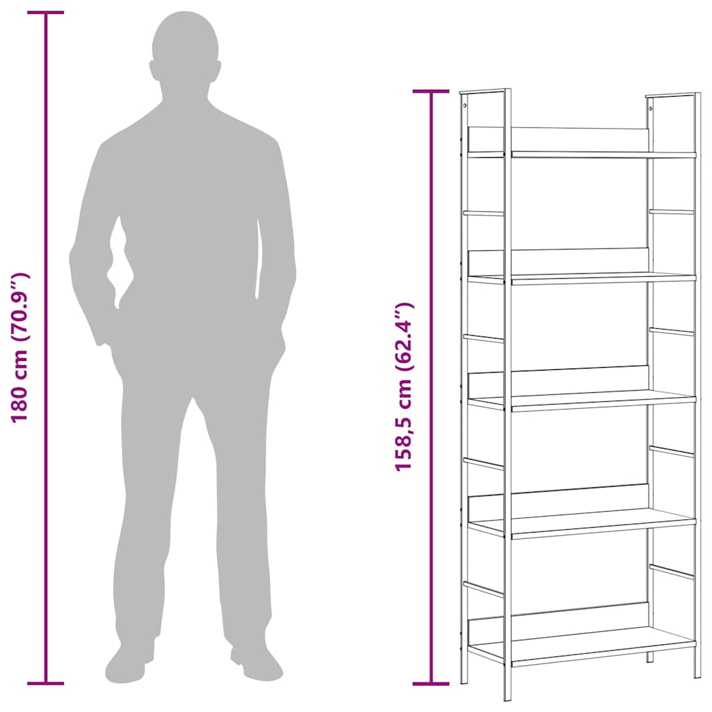 288227 vidaXL 5-Layer Book Shelf Oak 60x27,6x158,5 cm Engineered Wood