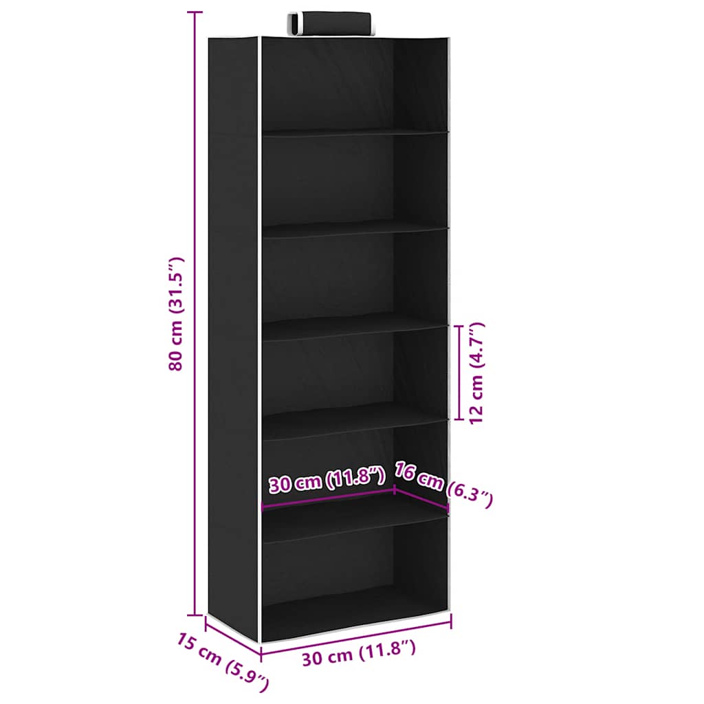 Hanging Closet Organisers 2 pcs with 6 Shelves Fabric
