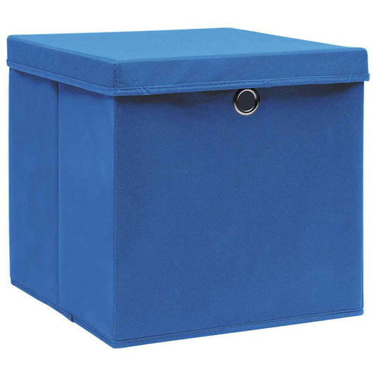 Storage Boxes with Lids 4 pcs Blue 32x32x32 cm Fabric Storage Boxes with Lids 4 pcs Blue 32x32x32 cm Fabric