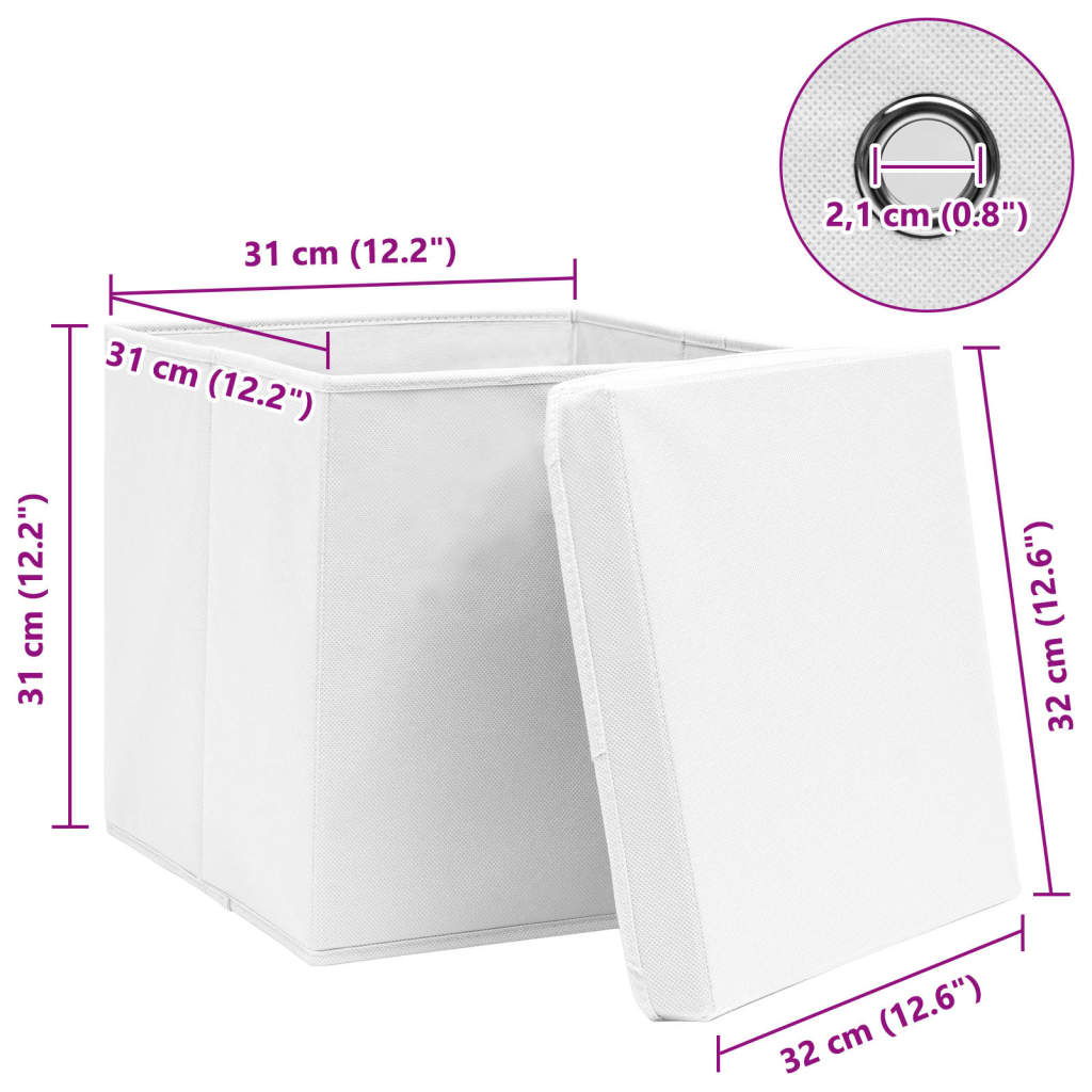 Storage Boxes with Lids 10 pcs White 32x32x32 cm Fabric