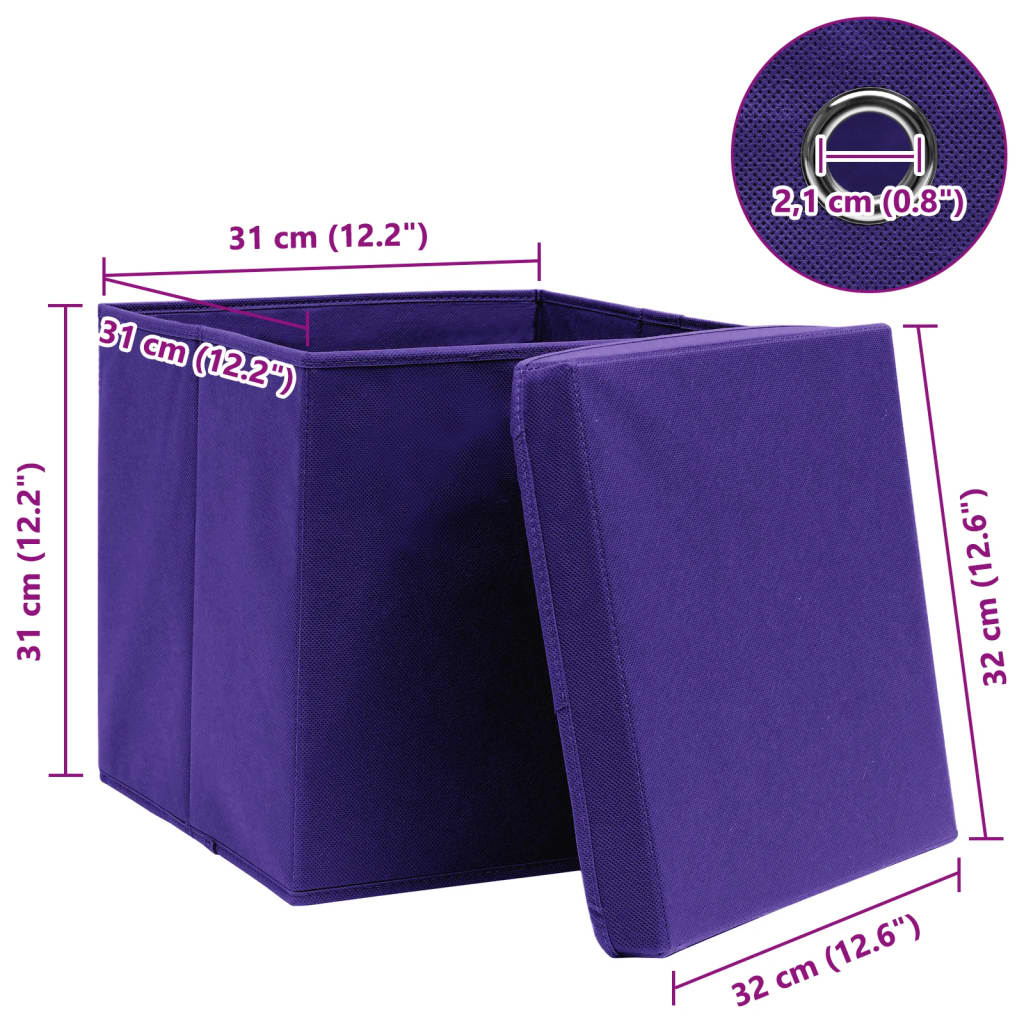 Storage Boxes with Lids 10 pcs Purple 32x32x32 cm Fabric