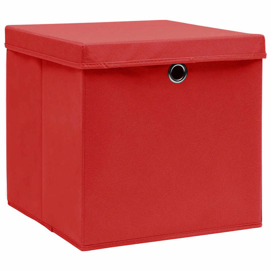 Storage Boxes with Lids 10 pcs Red 32x32x32 cm Fabric Storage Boxes with Lids 10 pcs Red 32x32x32 cm Fabric