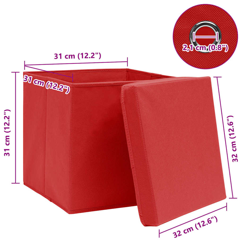Storage Boxes with Lids 10 pcs Red 32x32x32 cm Fabric