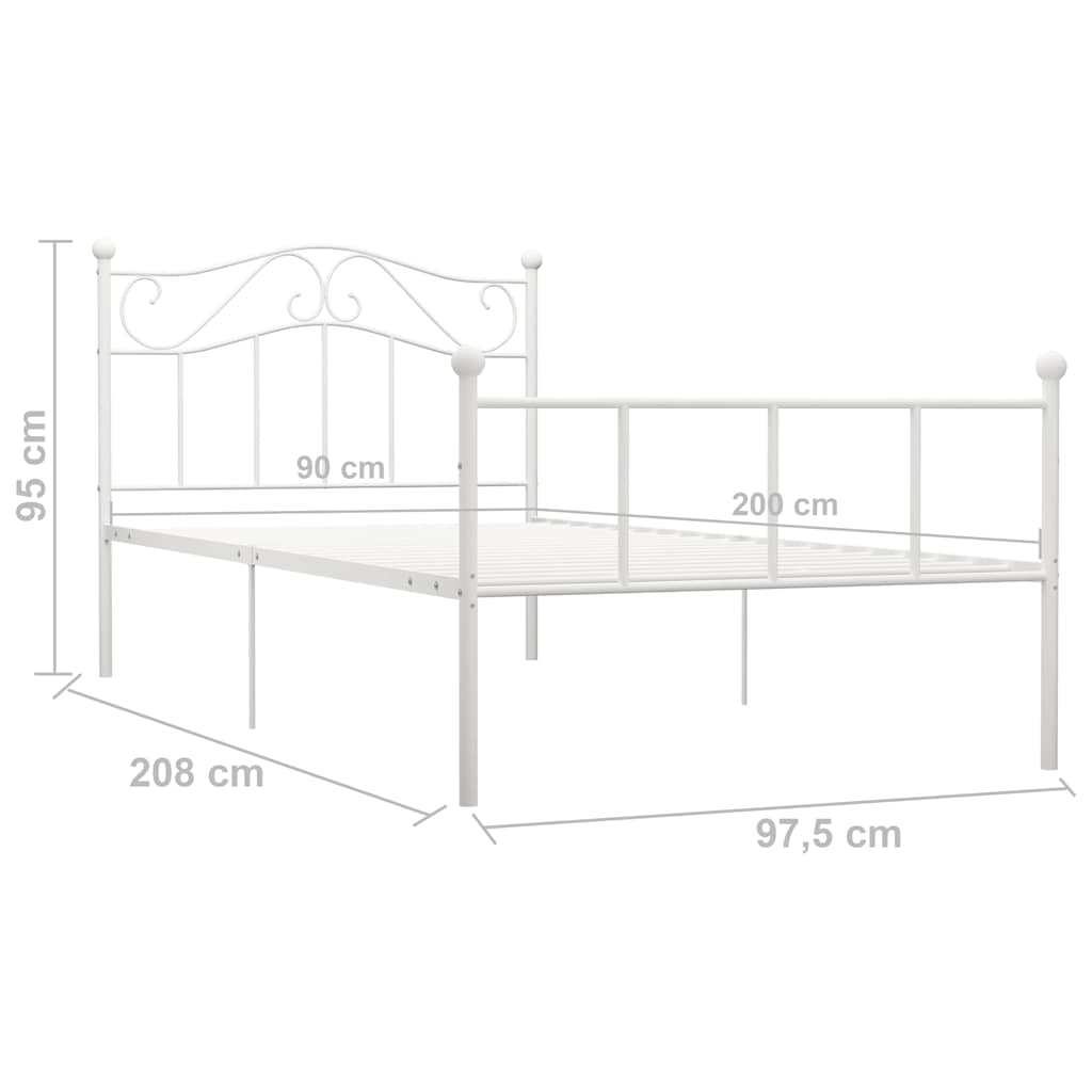 Bed Frame without Mattress White Metal 90x200 cm
