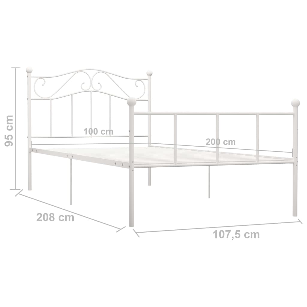 Bed Frame | White | Metal | Single | Durable | Bed Frame | Rectangular