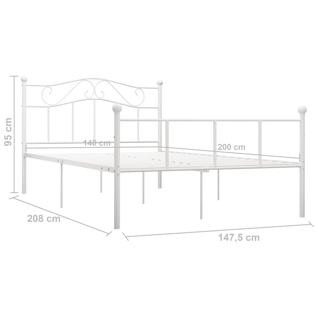 Bed Frame | White | Metal | Double | Durable | Bed Frame | Rectangular