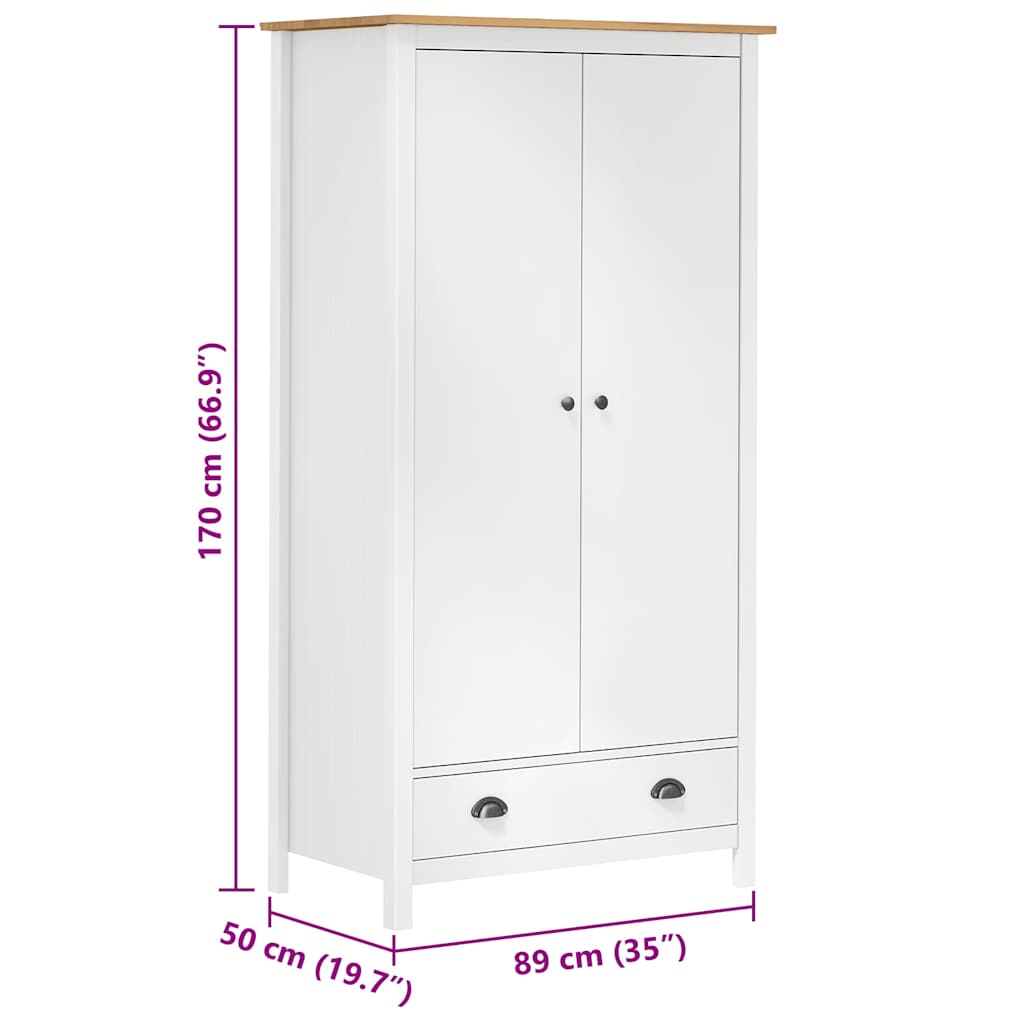 288950 vidaXL 2-Door Wardrobe "Hill" White 89x50x170 cm Solid Pine Wood