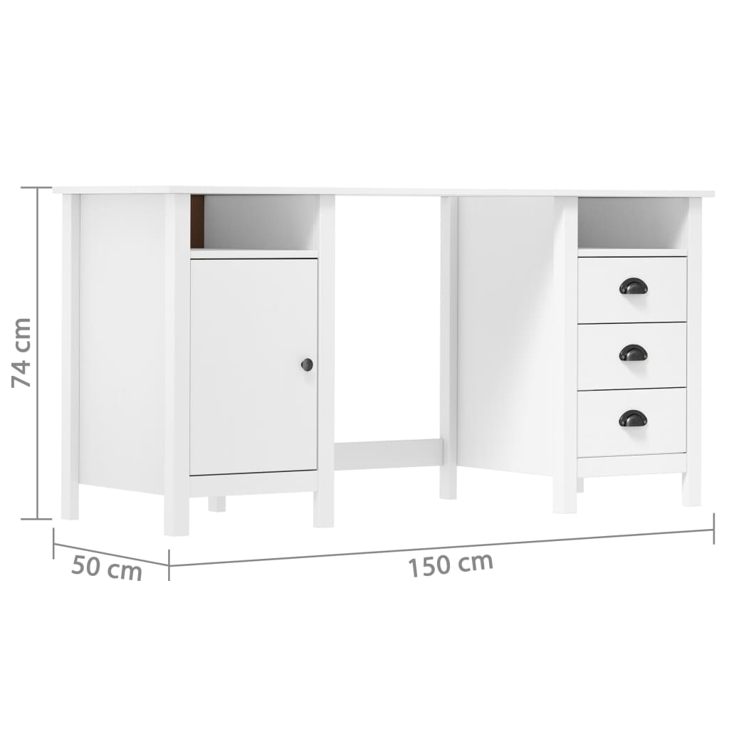 Desk Hill White 150x50x74 cm Solid Pine Wood