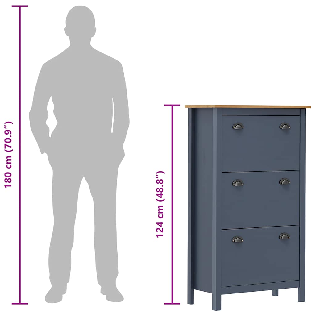 Shoe Cabinet Hill Grey 72x35x124 cm Solid Pine Wood