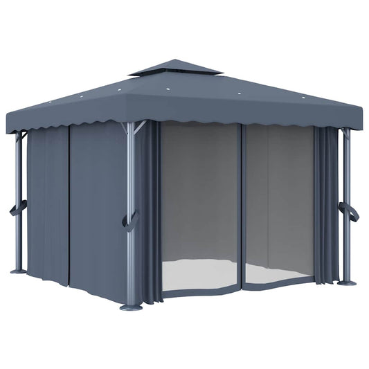 Gazebo with Curtain 3x3 m Anthracite Aluminium Gazebo with Curtain 3x3 m Anthracite Aluminium