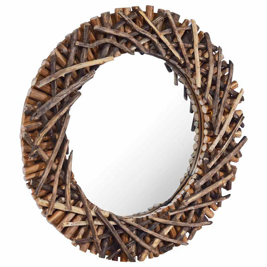 Wall Mirror 60 cm Teak Round Wall Mirror 60 cm Teak Round