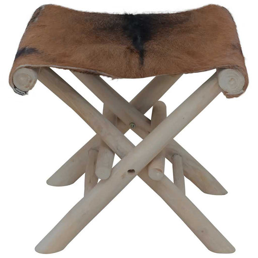 Folding Stool Goatskin Leather and Solid Teak Wood Folding Stool Goatskin Leather and Solid Teak Wood
