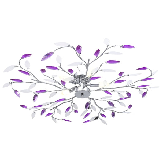 Ceiling Lamp with Acrylic Crystal Leaf Arms for 5 E14 Bulbs Purple Ceiling Lamp with Acrylic Crystal Leaf Arms for 5 E14 Bulbs Purple