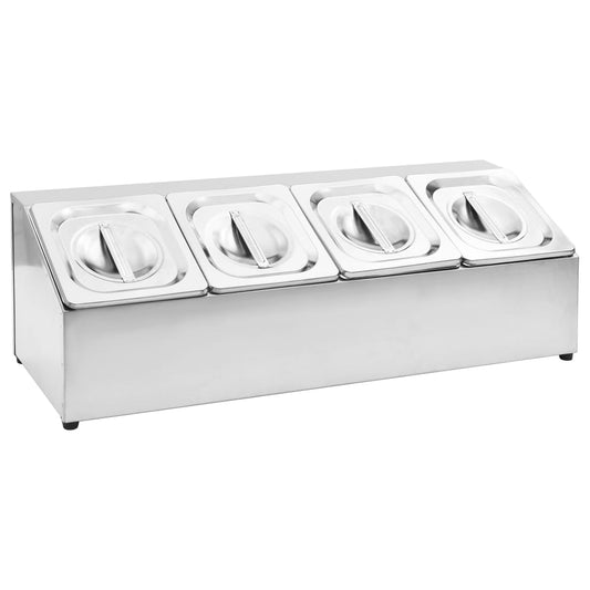 Gastronorm Container Holder with 4 GN 1/6 Pan Stainless Steel Gastronorm Container Holder with 4 GN 1/6 Pan Stainless Steel