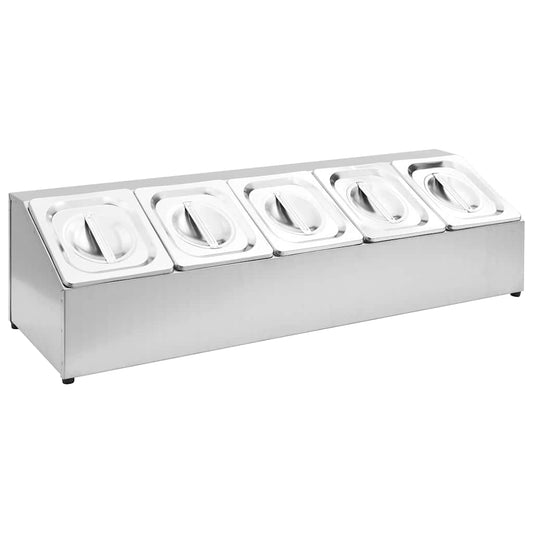 Gastronorm Container Holder with 5 GN 1/6 Pan Stainless Steel Gastronorm Container Holder with 5 GN 1/6 Pan Stainless Steel
