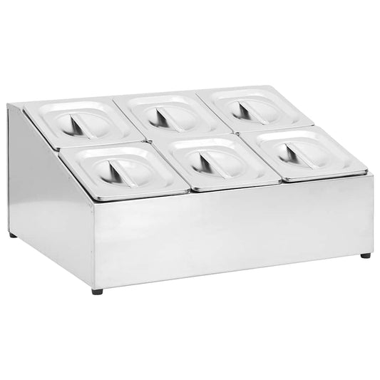 Gastronorm Container Holder with 6 GN 1/6 Pan Stainless Steel Gastronorm Container Holder with 6 GN 1/6 Pan Stainless Steel