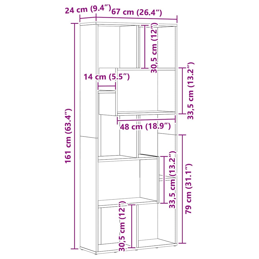 801881 vidaXL Book Cabinet Concrete Grey 67x24x161 cm Engineered Wood