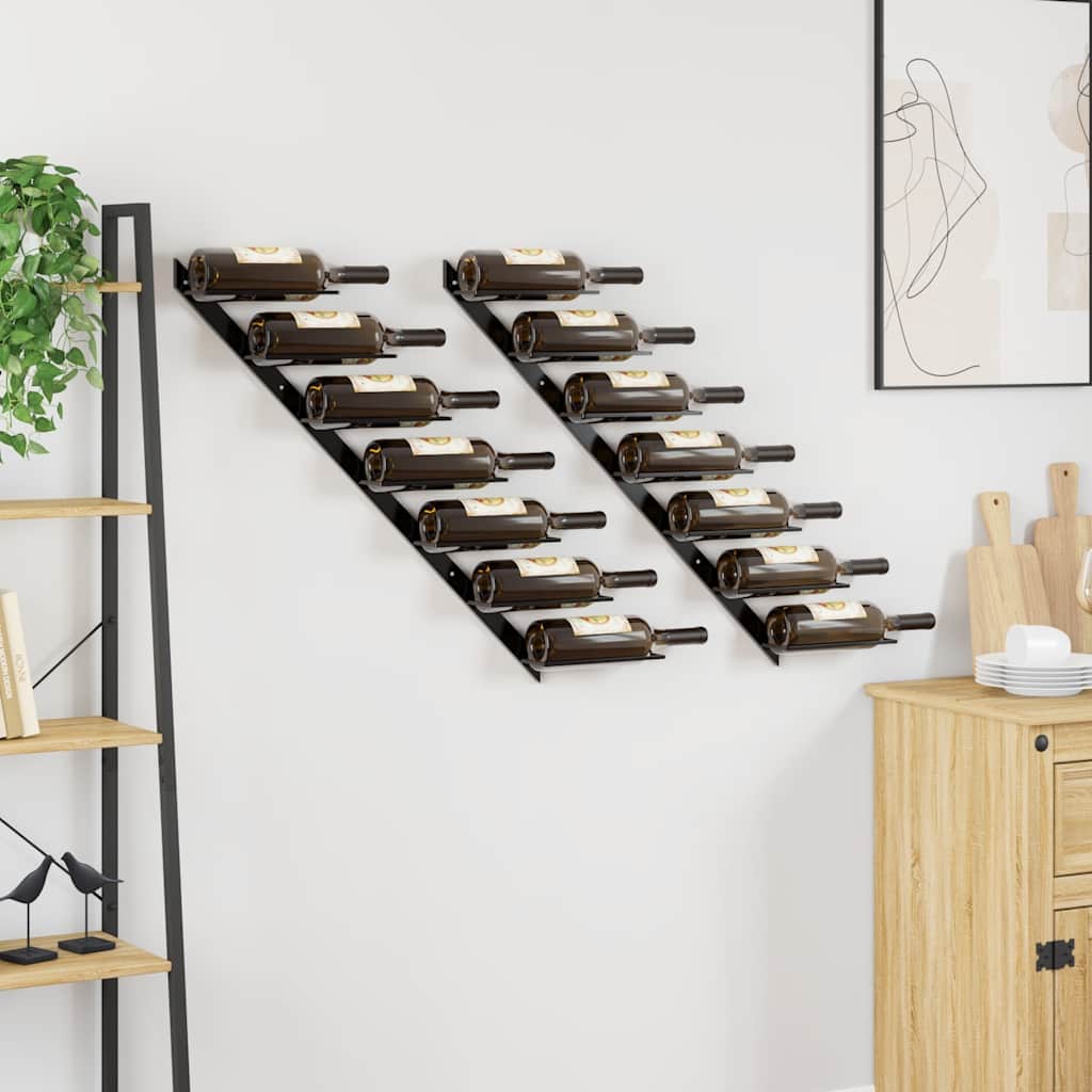 Wall-mounted Wine Racks for 14 Bottles 2 pcs Black Metal