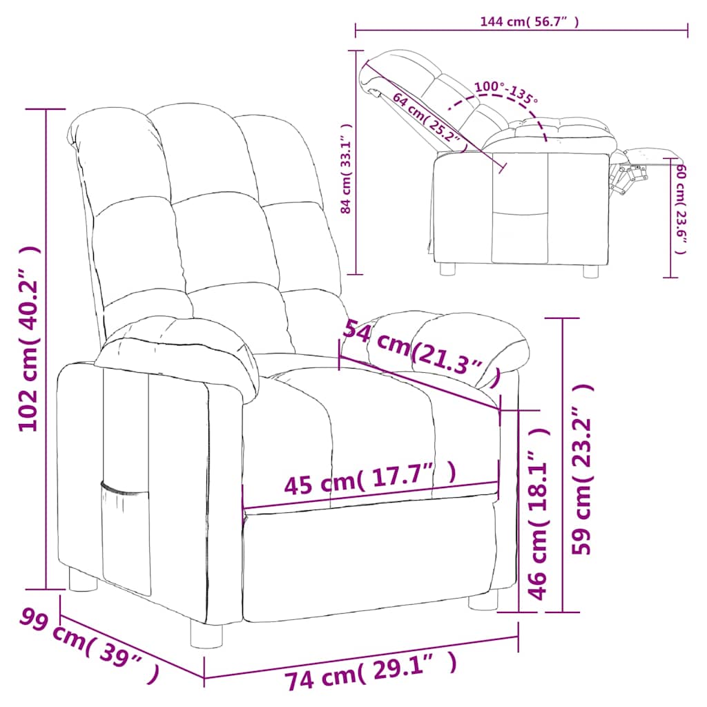 Recliner Chair Dark Brown Fabric