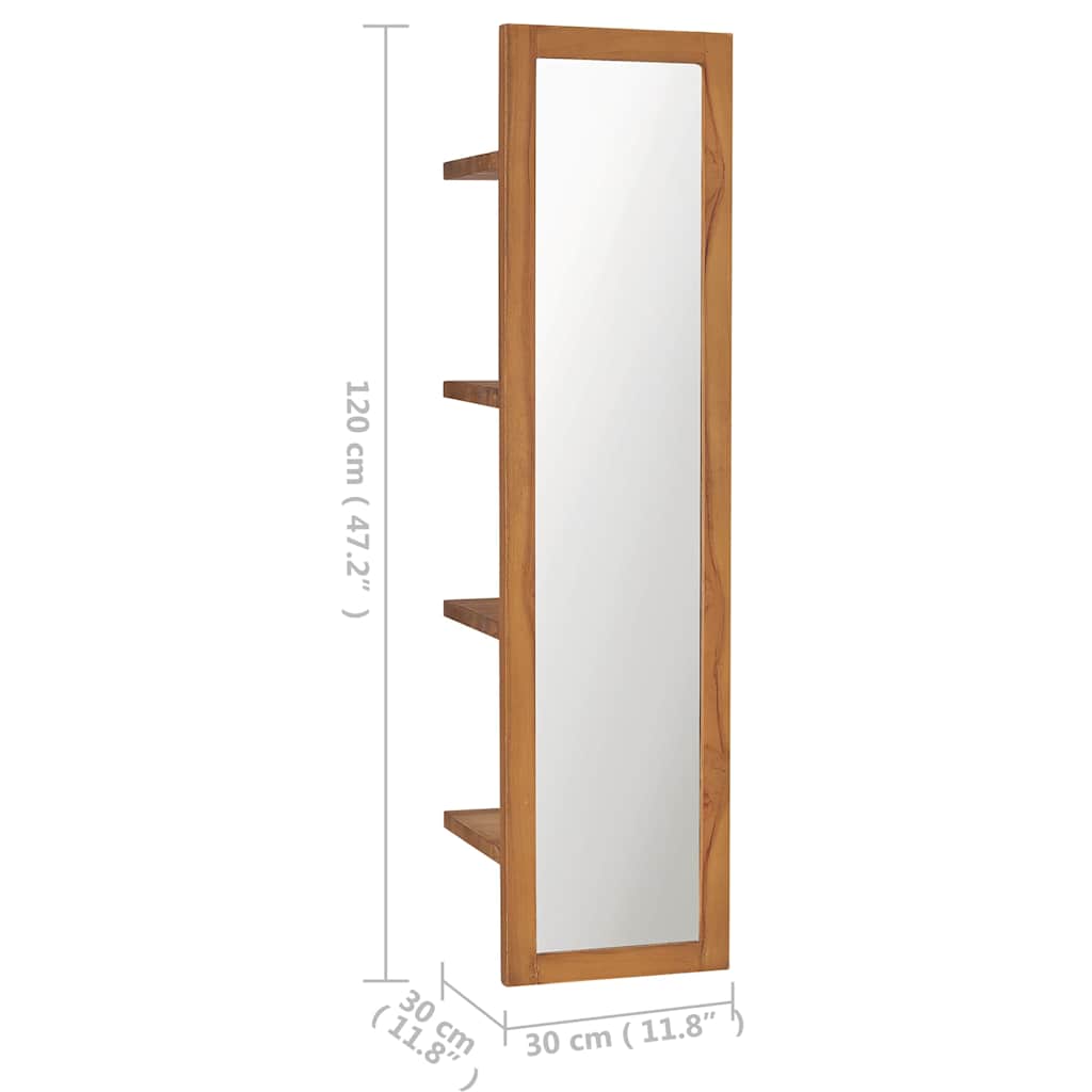 289070 vidaXL Wall Mirror with Shelves 30x30x120 cm Solid Teak Wood