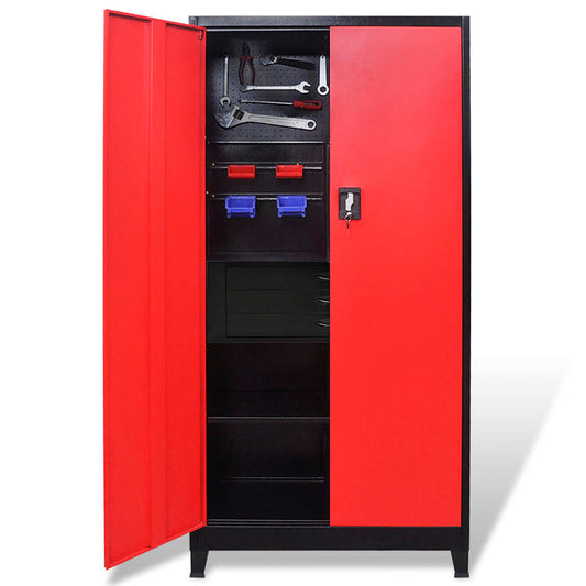Tool Cabinet with Tool Chest Steel 90x40x180 cm Red and Black Tool Cabinet with Tool Chest Steel 90x40x180 cm Red and Black